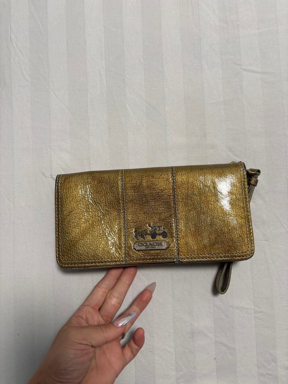 Vintage Coach Metallic Gold Leather Wristlet Wallet Clutch Organizer
